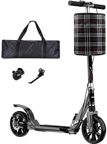 GTJF Monopattini a Spinta Calcio for Adulti Scooter con Grandi Ruote e Dischi Freno a Mano Pieghevole Doppia della Sospensione Commuter Scooter con Carry Bag E Basket Supporta 330lbs (Color : Black)