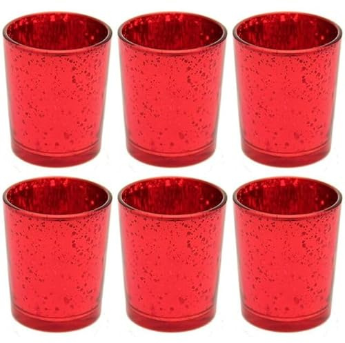 Floralcraft Cylinder Glass Votive Candle Holders - Red (Pack of 12), Speckled Stylish Tealight Holder for Table Centerpiece, Home Party Wedding Decorations