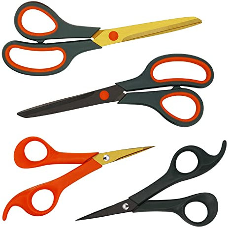 CCR Schere, Superscharfe Klingen, Bequeme Griffe, 17,8 cm Lange Titanschere mit Spitze, 21,2 cm Lange Bastelschere, für Hausaufgaben, Schulbasteleien, Schneiden im Büro und Nähen von Stoffen, 4er-Set.