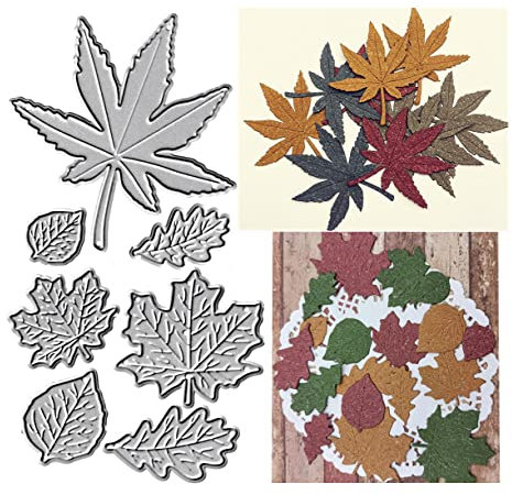 7pcs Maple Leaves Cutting Dies, Fall Autumn Leaves Die Cuts Metal Embossing Stencils Template Mould for Card Scrapbooking and DIY Craft Album Paper Card Decor