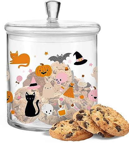 GRAVURZEILE Leonardo Keksglas mit UV-Druck - Sweet Halloween Design - Süßes oder Saures - Keksdose Bonbonglas mit luftdichtem Deckel - Gruselige Horror Party Dekoration zu Halloween für Kinder