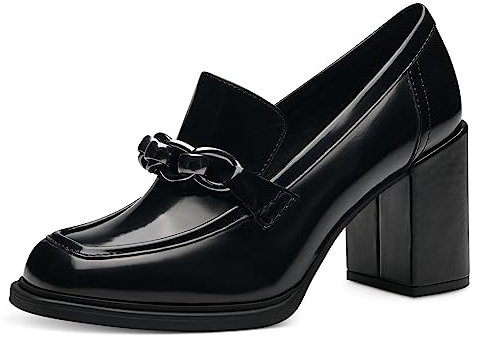 MARCO TOZZI Damen Loafer mit Absatz aus Kunstleder mit Kette, Schwarz (Black Brush), 37