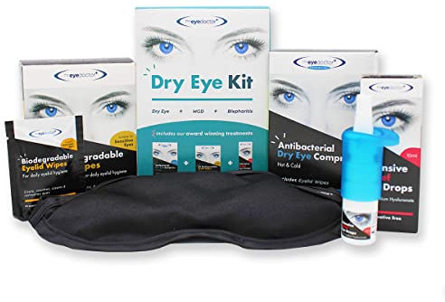 The Eye Doctor Dry Eye Kit - Heated Eye Mask, 20x Eyelid Wipes & Intensive Relief Drops - Heat Treatment Cleansing Pack - Dry Sore Gritty Eyes - Blepharitis MGD