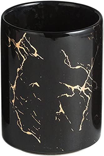 Tandborstkopp, Keramisk tandborstmugg, Badrumsmattmugg,/ Tandborstkopp i keramisk marmor, Badrumsglas i porslin, Tandborsthållare, Badrumskopp-svart-350ml/12.3oz (Color : Schwarz, Size : 350ml/12.3o