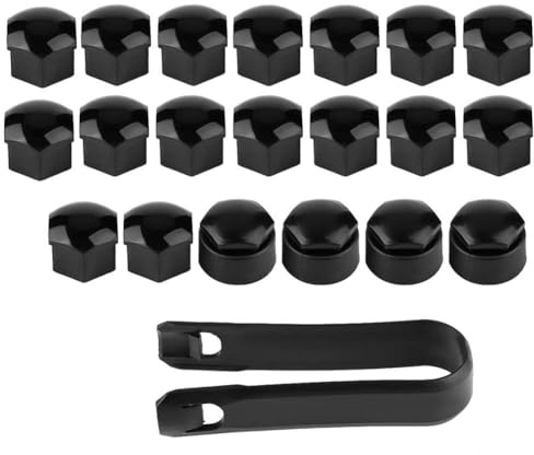 Unifizz 20 st flänsmutterskydd universal 17 mm hjulfläns mutter mittskydd bult skydd lock med utdragare för hjul svart