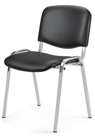 Topsit Wartezimmerstuhl, stapelbarer Besucherstuhl mit Polsterung und Kunstlederbezug, Metallgestell Bürostuhl in Chromoptik, Konferenzstuhl für Home Office, Rezeption Pausen Raum (Schwarz)