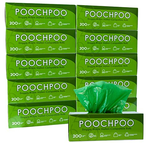 POOCHPOO Case of 2000 Eco-Green Pet Waste Station 200 Bags on Roll (10 Rolls) - Bulk Dog Poop Bag - Dog Waste Station Bags - Doggie Bag Litter Pot