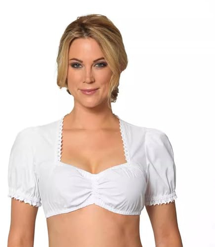 NATOSU Chemisier Dirndl Blanc à Manches Courtes pour Femme Traditionnel avec Décolleté en Cœur pour Oktoberfest (38)