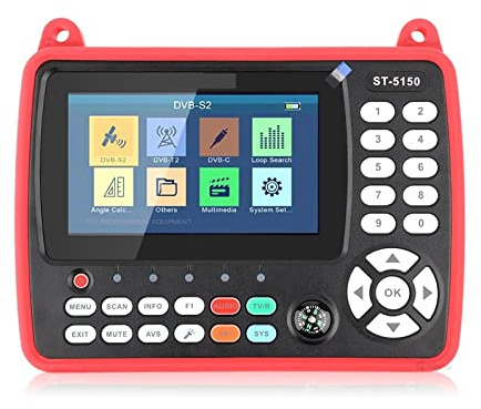 TV Signal Strength Meter, ST-5150 DVB-S2/T2/C Combo HD Satellite Finder Meter H.265 HEVC MPEG-4 QPSK 8PSK 16APSK 4.3 Inch TFT LCD Screen,Camping Essentials