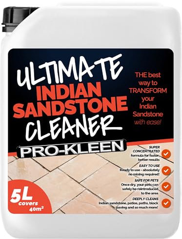 Pro-Kleen Ultimate Indian Sandstone Patio Cleaner 5L - Removes Dirt, Grime, Algae, Mould, Black Spots, Stains & More with Ease - Restores Colour - Child & Pet Safe - Concentrated Formula - Covers 40m2