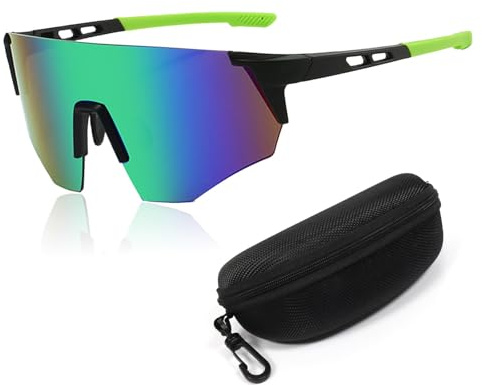 Lunettes de Soleil Vert Homme Femme lunettes de vélo rapides lunettes de sport Coupe Vent Anti Buée, lunette de vitesse pour VTT Vélo de Course Ski Course à Pied Pêche Golf Raves Activités Extérieures