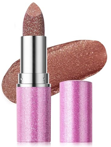 Erinde Rouge à Lèvres Pailleté Scintillant, Texture Crémeuse Métallique, Couleur Vive Haute Pigmentation, Hydratant Longue Tenue Résistant à l’Eau, Maquillage Lèvres Éclat Brillant #06
