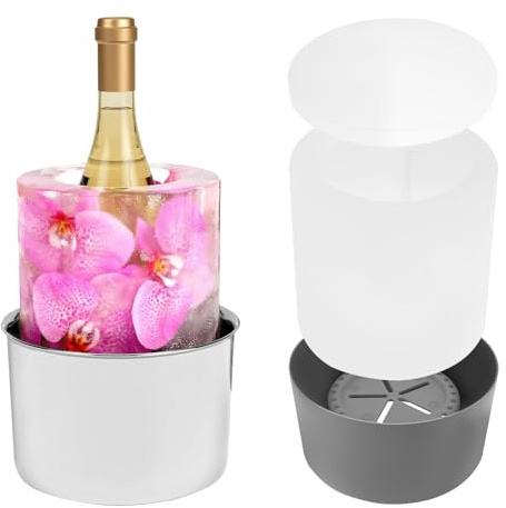 BAODBF Enfriador de botellas para vino, enfriador de champán de acero inoxidable con base de plástico y moldes de hielo, enfriador de vino, enfriador de bebidas para largas noches de vino al aire