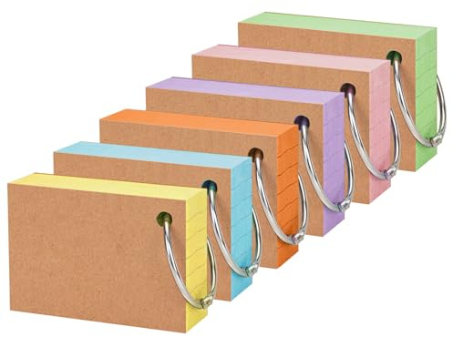 OWLKELA 600Pcs Flashcards A8, 6 Colores, Tarjetas de Índice Con Anillo Para Notas, Vocabulario y Fórmulas, Compactas y Portátiles, Fichas Ideales Para Estudio, Oficina y Casa