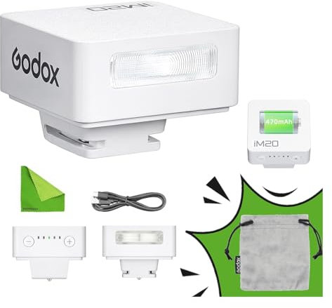 Godox IM20 Kamerablitz Mini-Blitz – Manuell 440 Vollleistung – Blitze / 3s Wiederaufladezeit / 5 Leistungsstufen, Kamerablitz für Sony Zve10/Sony Zv1/Sony A7III/Ricoh gr3/Fujifilm f1 (Weiß)