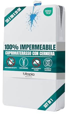 Utopia Bedding Funda de Colchón Impermeable (135 x 190 x 20 cm), Protector de Colchón con Cremallera, Antiácaros y Chinches Cubre Colchon, Blanco