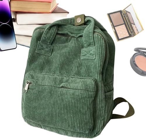 Cord-ryggsäck – laptop-bokväska med bärhandtag, lätt axelväska | trendig fritidsväska för elever, kvinnor, män, tonåringar, flickor, kompakt skolväska med , Grön, Siehe Beschreibung