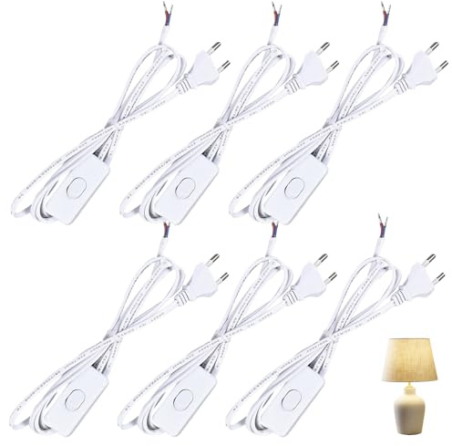 Lot De 6 Cordon Avec Interrupteur, Câble D'alimentation Avec Interrupteur, 1,8 M Câble De Raccordement Avec Fiche, Câbles Avec Interrupteurs Pour Lumières, Lampes, Lampadaires, Blanc, Euro Fiche