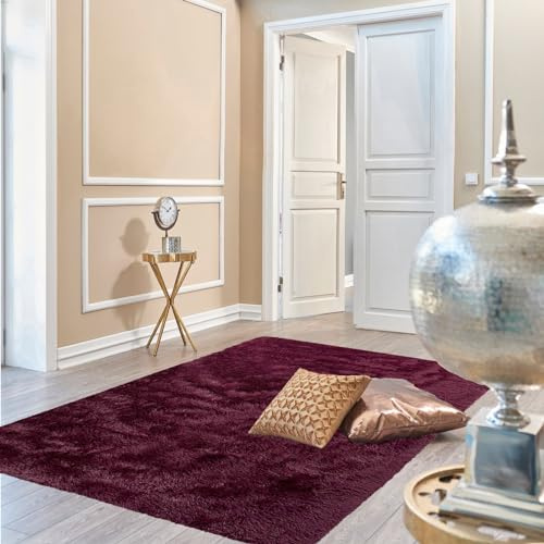 Dream - Tappeto a pelo lungo, 160 x 240 cm, per soggiorno, lavabile, antiscivolo, in pelle di agnello, perfetto per interni ed esterni, corridoio, colore: viola