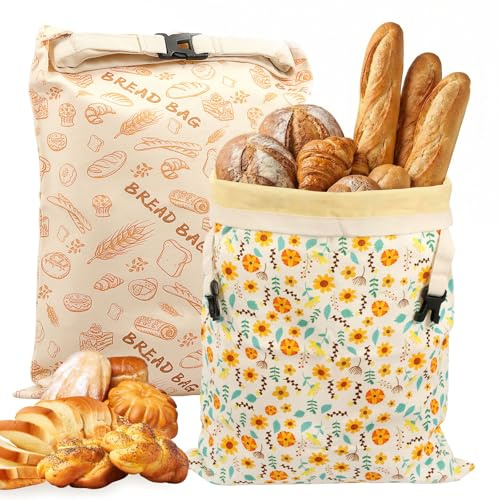 2 styck Bienenwachs Brödpåse Återanvändbara Brödpåse 42,5 cm × 33 cm Bomullsbrödsväska Naturlig Bienenwachs Belagda Bomulls Förvaringspåse För Surdeg och Bröd (Stil 1)
