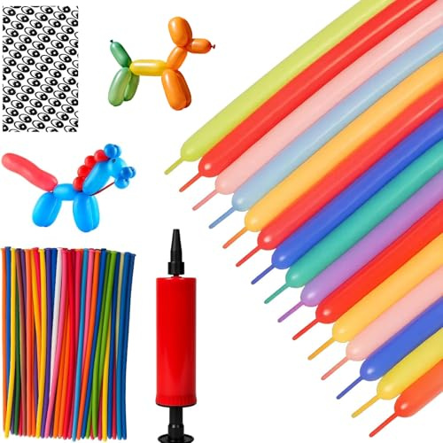 102 Pcs Modelling Balloons Set, Long Balloons for Tying | Balloon Modelling Kit,Professional Balloon Art Kit for Party Decorations, Adult Stress Relief Tool with Pump and Eye Stickers