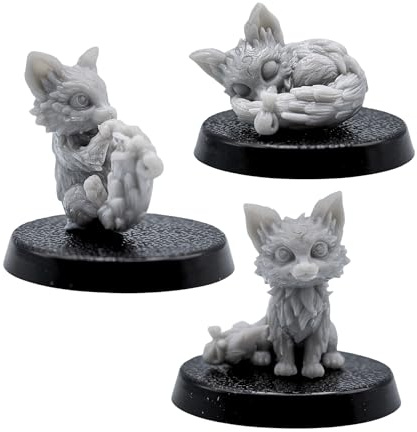 Fox Familiar Miniatures Set - 3 Fox Animal Companion Figures for Tabletop RPGs | 32mm Fantasy Creatures | DnD, Pathfinder, Wargames | Forged Path Miniatures | Grey Resin Models for Gamers