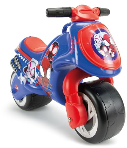 INJUSA - Moto Cavalcabile Neox Spidey, Primi Passi per Bambini da 18-36 Mesi, con Decorazione Permanente, Ruote Larghe in Plastica e Maniglia per Il Trasporto, Colore Blu e Rosso