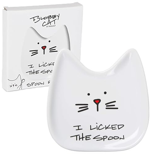 Pavilion Gift Company Blobby Cat, Cat Spoon RestI Licked the Spoon, 5, White