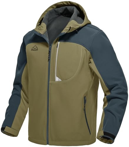 Rdruko Men's Soft Shell Jacket Full Zip Fleece Lined Khaki M