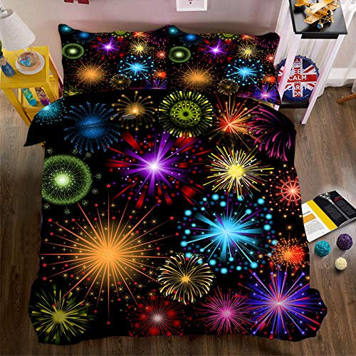 LWLFC Bettwäsche-Set 135X200 Schönes Feuerwerk Mikrofaser Bettbezug Mit Reißverschluss Und Kissenbezug Bettwäsche-Set Pflegeleicht,Einzelbett