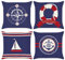 Bonhause 4er Set Kissenbezüge Nautische 45 x 45 cm Doppelseitig Kompass Anker Polyester Leinen Dekorative Kissenhülle Rot Blau Zierkissenbezüge für Sofa Wohnzimmer Zuhause Dekor