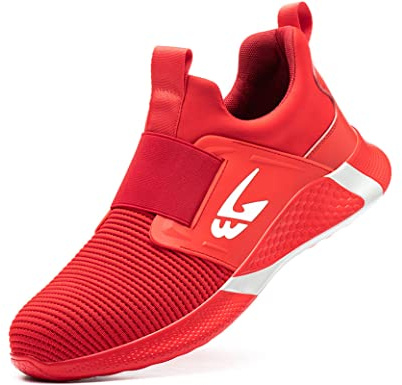 IYVW 781 Safety Trainers Men Women Steel Toe Cap Safety Shoes Lightweight Wide Fit Work Boots Non-Slip Breathable Protective Industrial Sneakers Red 10 UK