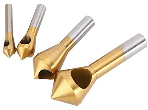 Fixinus 4 Stück HSS Kegelsenker Entgratsenker, 90° Fase Titan beschichtet Senker Bohrer Set für Holz, Metall, Eisen, Kunststoff, Aluminium