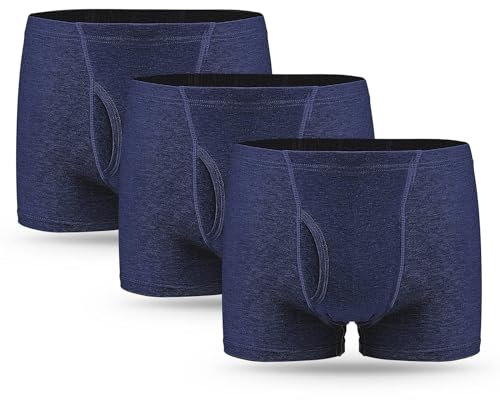 3er Pack Inkontinenz Pants Männer, Waschbare Herren-Boxershorts aus Baumwolle mit 300 ml saugfähiger Einlage Wiederverwendbare saugfähige Unterwäsche für Männer Blau Größe XXL