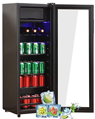 Merax Kühlschrank 128L reistehender Getränkekühler,8L-Gefrierschrank+120L-Kühlschrank,fasst 94 Dosen Limonade,Geräuscharmer Betrieb,Kompressorkühlsystem, energieeffizient,verstellbare Einlegeböden