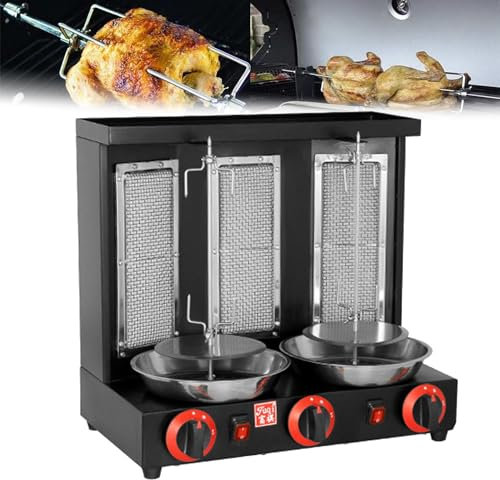 DPLXFPP Asador Vertical Horno Parrilla Máquina De Asar A Gas Asador Carne Comercial, Cocina De Kebab De Encimera Asador Giratorio Máquina para Hornear 360° Giratorio,Black-L