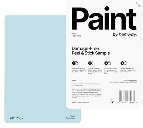 Pastel Blue Peel & Stick Sample for Hemway Interior Paint | A5 Accurate Colour Swatch, Mess-Free Alternative to Paint Tester Pots, Easy To Use, Eco-friendly, for Kitchen Bathroom Living Room
