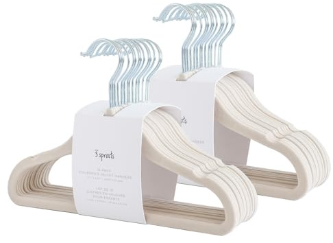 3 Sprouts - Kinder Kleiderbügel aus Samt – rutschfeste Kleiderbügel für Baby & Kleinkinderkleidung - 30 Stück - Beige