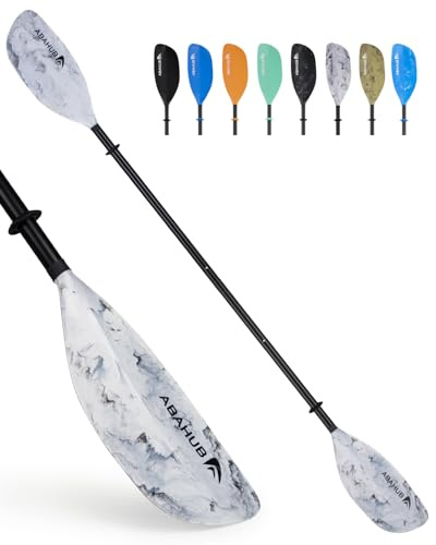 Abahub Adjustable Kayak Paddle 210-230 cm/82-90 Inches Floating Kayaking Oars Boating Oars Canoeing Oars White with Black Wave Print