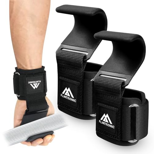 Flintronic Power Zughilfen für Krafttraining und Bodybuilding - Leder mit 8MM Neopren-Polsterung und Baumwolle - für Gewichtheben und Fitness