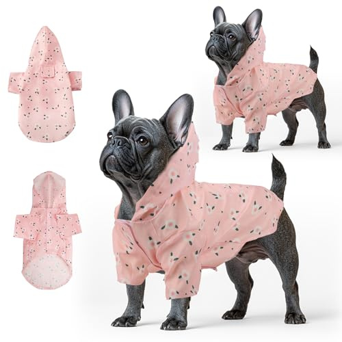 Fiohiros Lot de 2 Manteaux de Pluie imperméables et légers pour Chien avec Trou pour Harnais, Manteau de Pluie avec Capuche pour Chiens de Petite Taille 1-6kg(Rose, XL)