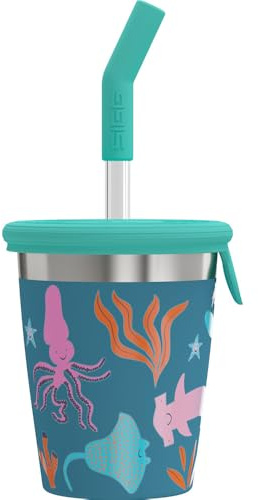 Sigg - Gobelet pour enfant en acier inoxydable avec couvercle en silicone et paille - Anti-éclaboussures - Sans BPA - Léger et robuste - Animaux sous-marins - 0,35 l