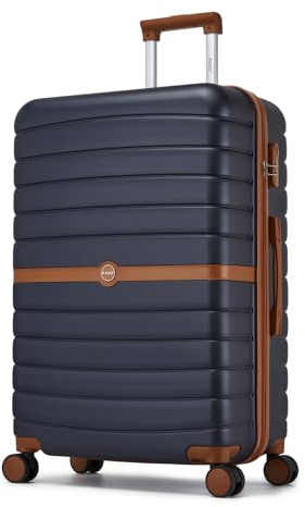 Kono Large Suitcase 28 inch Lightweight ABS + PC Hard Shell Trolley Case Travel Hold Check in Luggage with 3 Digit Combination Lock Spinner Wheels (Navy/Brown)