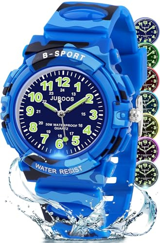 Juboos Kids Watches for Boys and Girls, 7 Color Dial Waterproof Analog Quartz Watch with Soft Band, Time Teaching Watch for Kids 5-16