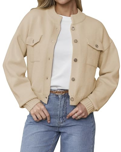 COSSEN Womens Chunky Knit Cardigan Sweater Jackets Button Down Long Sleeve Cropped Trendy Outerwear Coats XXL Apricot