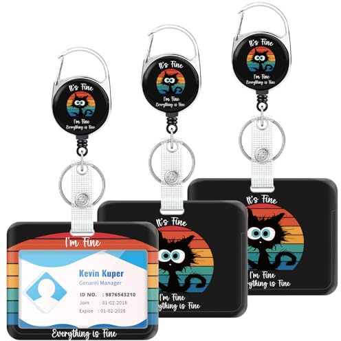 Epaing 3 Stück Katze Ausweishülle mit Clip, Kartenhülle mit Schlüsselanhänger Ausziehbar, Kartenhalter Ausweis Krankenschwester Zubehör, Ausweishalter für Büroangestellte Lehrer Student Geschenke