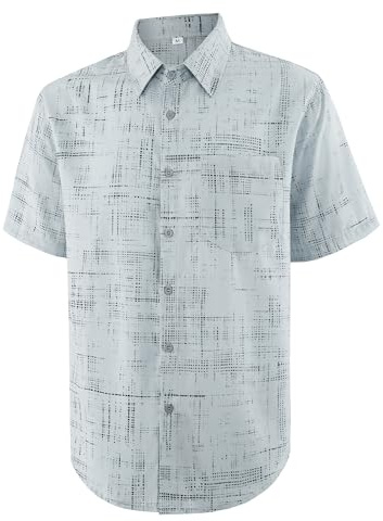 APTRO Men's Casual Shirts Short Sleeve Regular Fit Quick Dry Button Down Stylish Summer Shirts Grey L