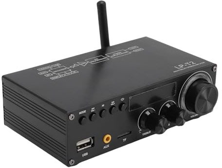 Cuifati Bluetooth Stereo Receiver Förstärkare, 2.1 Channel Home Audio Stereo Receiver med Bluetooth 5.1, Flera Ingångar & EQ Fjärrkontroll för Lägenhet Sovrum Garage (eukontakt)