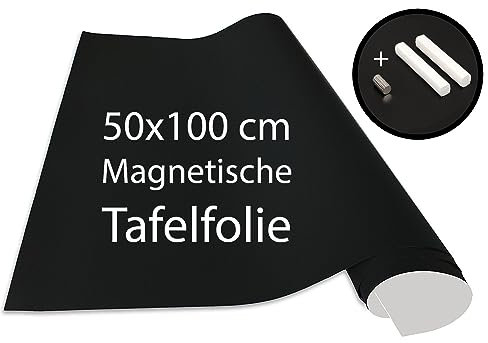 Cuadros Lifestyle Tafelfolie 100 x 50 cm | Magnetisch und selbstklebend - Vinyl- Kreidefolie | Magnettafel | inkl. Kreide + Neodym-Magnete | Tafel 100x50 cm Schwarz