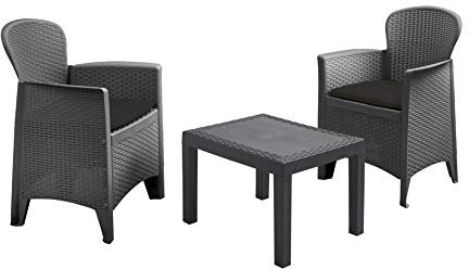 Spetebo Rattan Gartenmöbel Set anthrazit - 2 Sessel mit Polster + Gartentisch - Balkon Set Sitzgruppe Rattanset